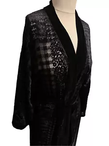 Vintage 90s Victoria's Secret Kimono Robe M/L Black Sheer Velvet Patchwork Silk - Picture 1 of 9