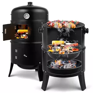 Charcoal Smoker BBQ Grill 3in1 Outdoor Vertical Smokers Portable Meat Cooker - Picture 1 of 8