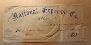 1873 NATIONAL EXPRESS CO. $1,600 TO TRANSPORT CASH WITH PARTIAL SEALS - Picture 1 of 3