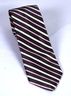 NWT Hickey Freeman Light Brown Pink Striped Smooth Plush Silk Tie 3.5 x 57 - Изображение 1 из 4