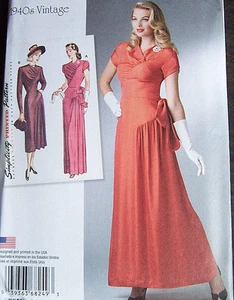 Estilo de la década de 1940 fiesta de graduación de boda VESTIDO de novia patrón sz 6-14 que fluye reunir envoltura  - Imagen 1 de 4