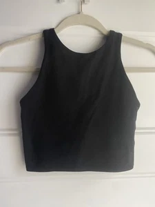 NWOT- Womens Athleta Cropped Halter Black Tank Top Built in Bra Size XXS - Picture 1 of 4