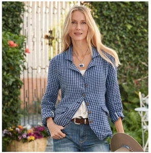 Sundance Ziri 100% Linen Blazer Button Jacket Blue Gingham Sz 2XL - Picture 1 of 17