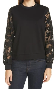 Ted Baker Negro Letras Floral Malla Manga Suéter Pullover Top Burnout Blusa 0 - Imagen 1 de 9