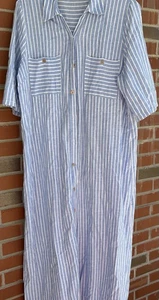 Maxi Vestido Camisa Zara Mujer Rayas Mezcla Lino Azul Blanco Talla XXL - Imagen 1 de 6