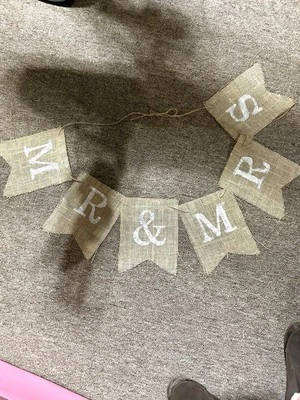 Mr And Mrs Burlap Banner Wedding Bunting Banner For Wedding Photo Props Backdrop - Image 1 of 2