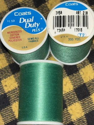 3 Lot New J&P Coats Dual Duty Thread #305A Vivid Jade Sews All Fabrics 300 Yd Ea - Image 1 of 4