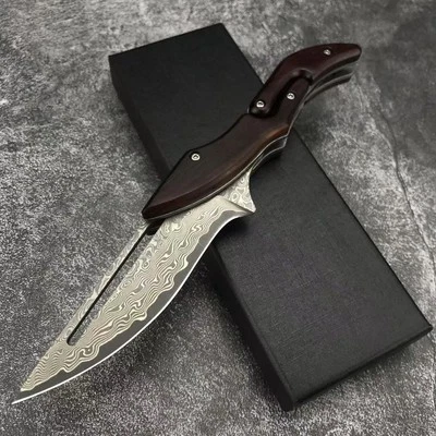 Collectible  Handmade 3.66" Damascus Steel Wood Blade  Pocket knives Drop Point - Image 1 of 4