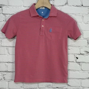 Johnnie O Hangin Out Cliffs Polo Shirt Youth Boys S 8 Coral Reef Striped JBPO213 - Picture 1 of 16