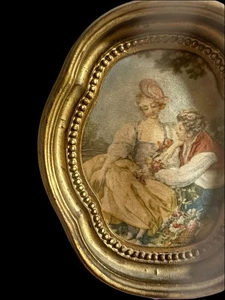 Mini stampa francese vintage 'di pittura' su seta antica vecchia cornice ornata originale - Foto 1 di 3