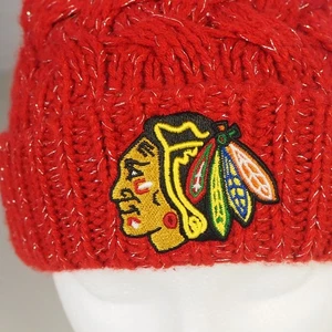 Chicago Blackhawks '47 Marke Damen rot Glitzer Strickmütze Bommel Winter Einheitsgröße - Bild 1 von 9
