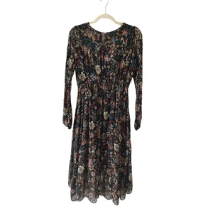 Elena Baldi Made in Italy Blumen Boho Maxikleid Schwarz Mehrfarbig M Langarm - Bild 1 von 5