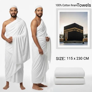 Hajj & Umrah Ihram for Men 2Piece 100% Cotton Adult White Towel Breathable Ehram - Picture 1 of 18