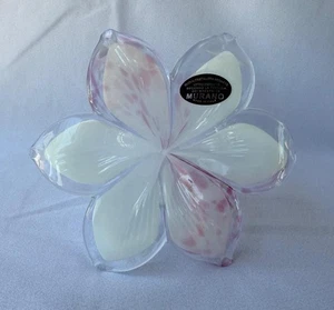 Genuine Italian Flower Blown Glass Murano White Orchid Color Tones Italy No 609 - Picture 1 of 12