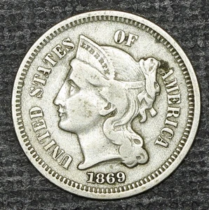 1869 3 Cent Nickel Piece Very Fine VF Condition - Picture 1 of 2