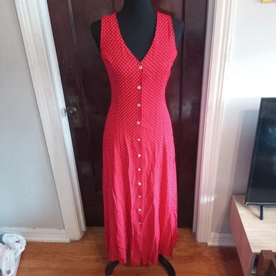 City Triangles Red Polka Dot Maxi Dress Buttons Sleeveless XS Vintage 80s 90s - Image 1 of 4