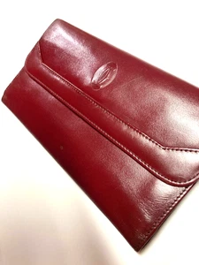 CARTIER VINTAGE MUST CC EMBLEM LEDER CLUTCH TASCHE GELDBÖRSE FRANKREICH BURGUND ROT - Bild 1 von 24