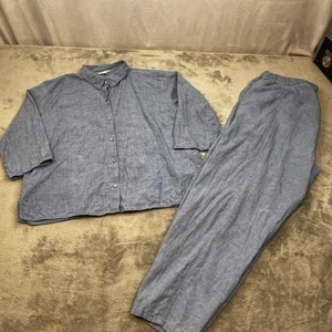 Eileen Fisher Bio Leinen Set Damen Oberteil Medium Hose Small Chambray 2-teilig - Bild 1 von 22