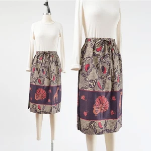 Vintage 70s Boho High Waisted Animal Print Giraffe Bird Print Wrap Skirt S M - Picture 1 of 7