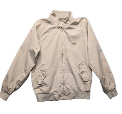 Chaqueta De Colección Izod Lacoste Harrington Hombres Mediana Cremallera Completa Años 80 Beige Forrada a Cuadros Foto 1 de 4