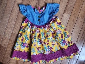 Wildflowers Girl Top Size 4 Floral & Denim - Picture 1 of 3
