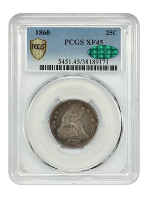 1860 25C PCGS/CAC XF45 - Liberty Seated Quarter - Image 1 of 4