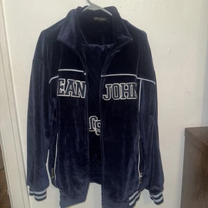 Vintage Sean John Velour Track Suit Mens XL  Hip Hop Spell Out Logo Navy Blue - Picture 1 of 9