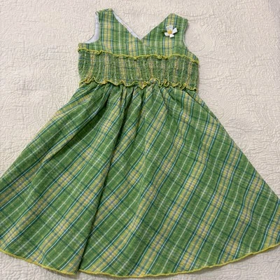 VTG Little Bitty Girls Dress Green Yellow Blue Checked Seersucker Ruffles Sz 4T - Image 1 of 4
