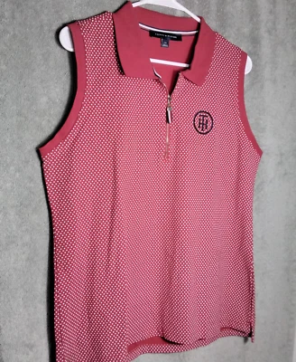 Regata feminina Tommy Hilfiger tamanho G vermelha branca bolinhas sem mangas zíper algodão - Imagem 1 de 4