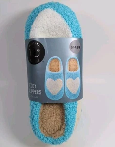 Wayland Square Teddy Slippers Hearts Blue & White Women’s Size XS X-Small (3-4) - Picture 1 of 3