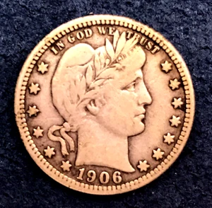 1906 d Barber Quarter - "LIBERTY" Headband Series - U.S. Coins Silver 25C - Picture 1 of 3