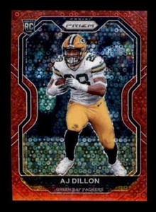 AJ DILLON 2020 PANINI PRIZM #364 PACKERS ROOKIE RED NO HUDDLE DISCO #33/50 S7902