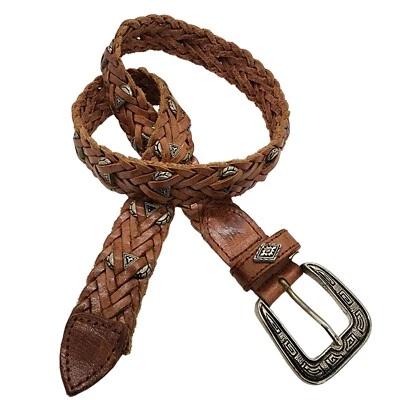 Cinturón de cuero tejido Southwest de colección con hebilla y detalles en tono plateado para mujer PEQUEÑO Foto 1 de 4