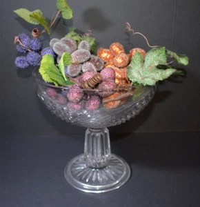 EAPG Glass Pedestal Bowl of MCM Beaded Frosted Fruit Grapes - Picture 1 of 15