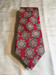 Evan-Picone Red Taupe Gray Silk Foulard  Print Neck Tie - Picture 1 of 6