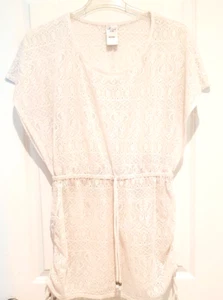 Catalina White Lace Beach Coverup Sz 1X 16W Sheer Drawstring at Waist - Picture 1 of 9