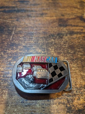 NASCAR Pewter Belt Buckle 3743 Officially Licensed Made In USA Racing Checkered Cover