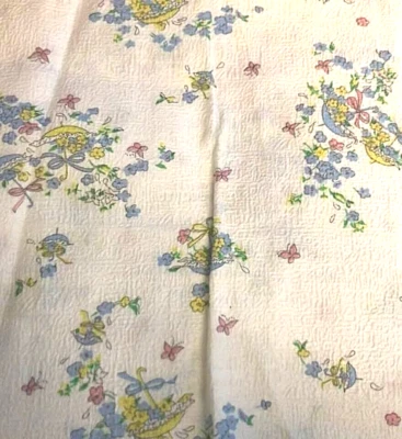 复古 Conversation Umbrella Floral Pucker Plisse Fabric 36 "X 18" 娃娃衣服 — 第 1/4 张图片