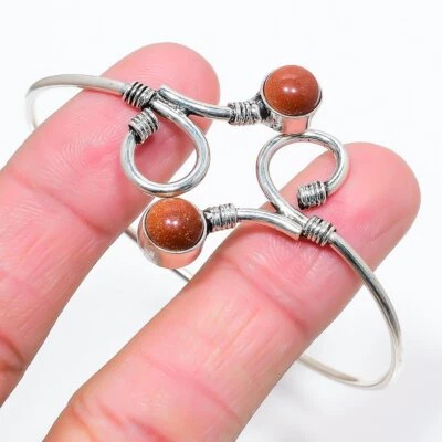 Red Sunstone Gemstone 925 Sterling Silver Cuff Bracelet Adjustable V765 - Image 1 of 4