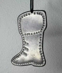 Handarbeit Zinn gelocht silberfarben Schneestiefel Weihnachten Strumpf Ornament 1995 - Bild 1 von 8