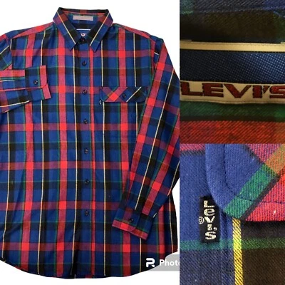 NOS New Vtg 80's LEVIS Men's Multi Color Tartan FLANNEL Plaid Streetwear Shirt - Image 1 of 4