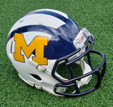 MICHIGAN WOLVERINES M LOGO, WHITE MATTE FOOTBALL MINI HELMET (AWAY CONCEPT) Cover