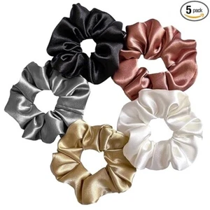 Luxury Satin Scrunchies SAME 5 COLORS AS PIC, Anti-Hair-Breakage, Hair Ties - Picture 1 of 4