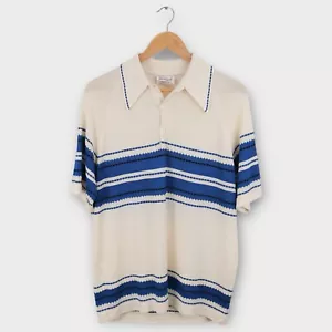 Vintage 1960s Knit Polo Men’s Size XL Donegal Dagger Collar Striped - Picture 1 of 6
