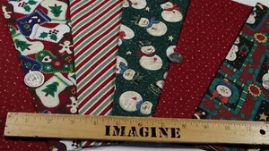 Christmas Primitive Snowman Stripe Vintage Red Green Doll Quilt Fabric Scrap Lot - Picture 1 of 12