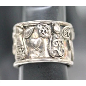 925 STERLING ANGEL heart band ring 1/2" wide patina vintage 10.8 gr size 8 1/2 - Picture 1 of 10