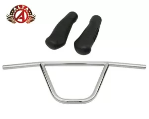 ALTA CW PRO OldSchool Classic Chrome Handlebar W/135mm ERGONOMIC BLACK BMX GRIPS - Picture 1 of 1