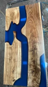Blue Epoxy Resin Dining Table Top Custom Order Live Edge Furniture Balcony Decor - Picture 1 of 8