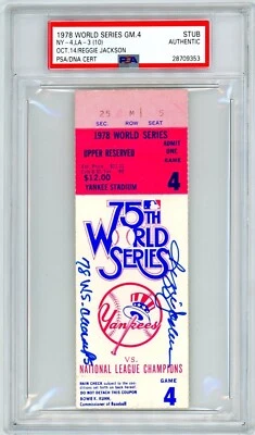 Reggie Jackson Signed World Series Game 4 Ticket Stub w/ "78 WS Champs" PSA - Image 1 of 2
