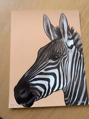 Zebra (Orange) Artwork Illustration Original Print, Limited, Signed by Artist - Image 1 of 4